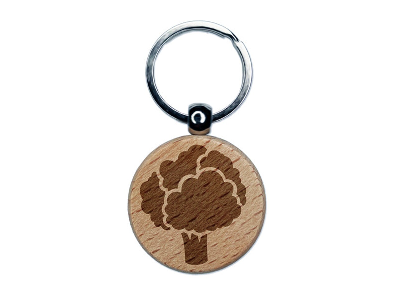 Broccoli Garden Vegetable Engraved Wood Round Keychain Tag Charm